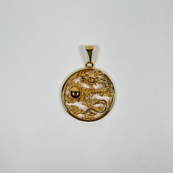 Gold Round Dragon Pendant - Picture 1 of 3